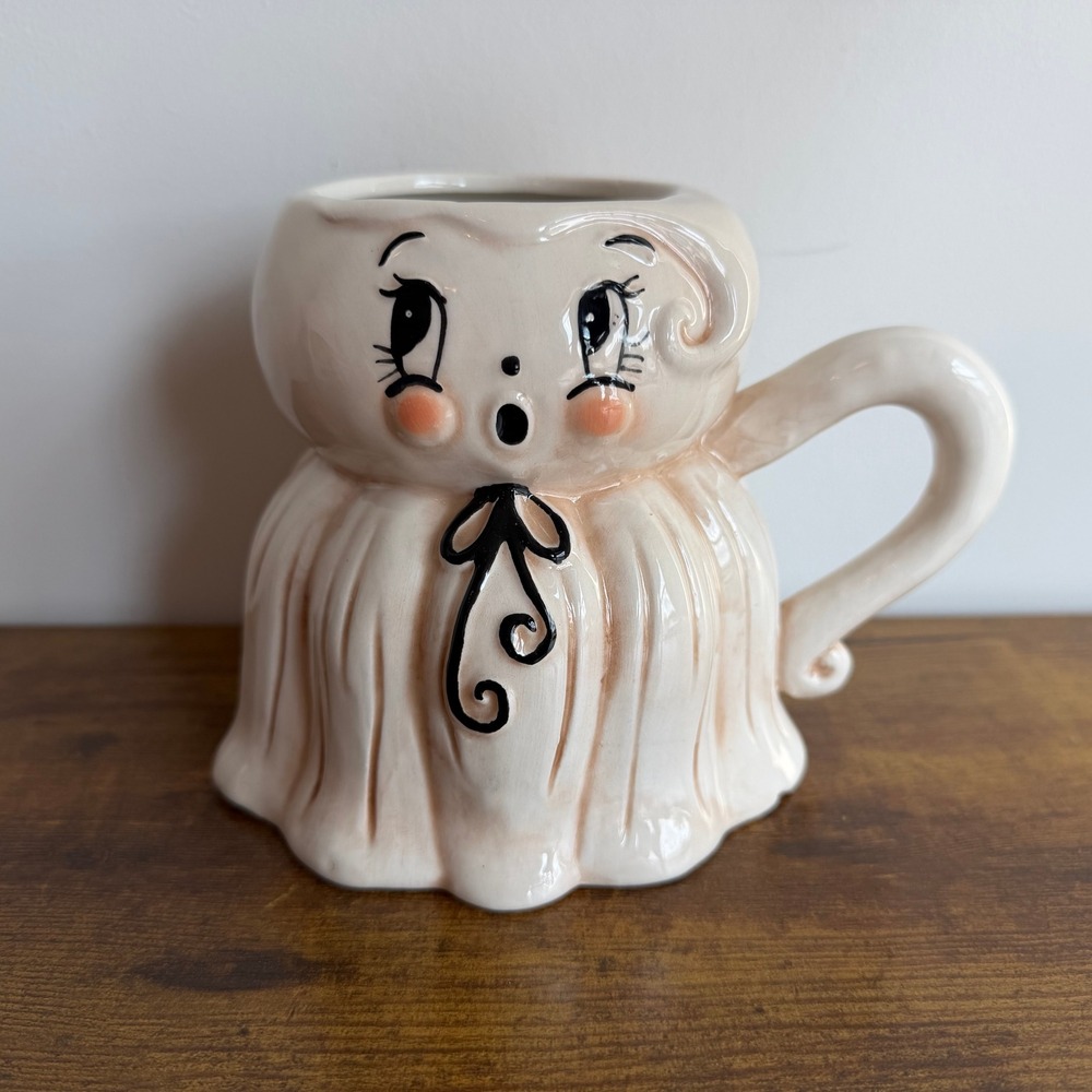 Johanna Parker Ceramic Mug Halloween Gus Ghost White Black Bow Cup Cute